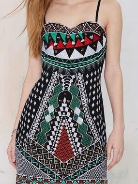 Glamorous Abstract Beaded Mini Dress